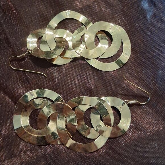 Etrusca Gioielli Dangling Hammered Rings Pendant Pierced Earrings - Picture 3 of 3